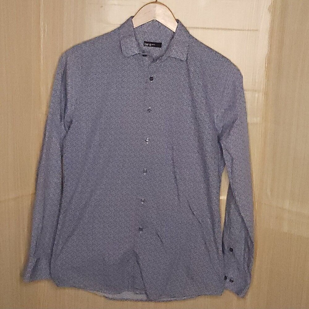 Bar III Mens Blue White Slim Fit Long Sleeve Button Down Medium